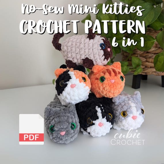 No-Sew Mini Kitties Crochet Pattern PDF | Instructions ONLY | 6 in 1 Loaf Cats