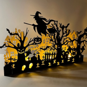 Halloween Tealight/ Halloween Table Top Decoration/ Spooky silhouette/ Cemetery and Haunted House/ Halloween Witches