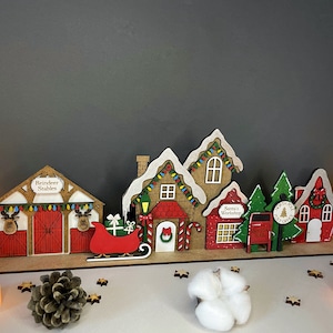 Standing Christmas Houses Santa&#39;s Village, Christmas Decoration, Tiered Tray decor, Christmas 3D decor, Shelf Sitter