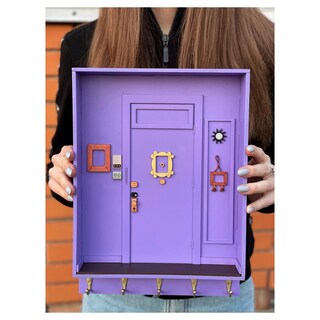 Portachiavi Da Parete Qivine Friends - A Forma Di Porta Di Monica, 6 Ganci In Metallo, Viola