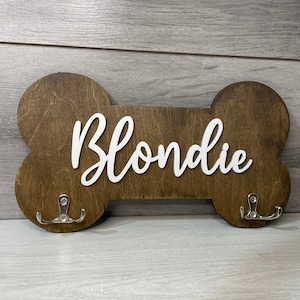 Dog leash holder for wall/ Custom Dog Leash Holder/ Personalized Dog Leash Holder/ Dog bone leash hanger/ New puppy gift/ Dog name sign