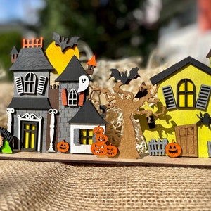 Standing Halloween Haunted House, Halloween Decoration, Tiered Tray decor, Wood haunted houses, Halloween 3D decor, Shelf Sitter