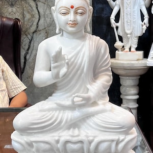 Hand Carved Makrana Marble Buddha Statue - 18 Inch