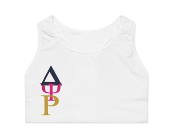 Delta Psi Rho Sorority Sports Bra (AOP) - Elevate Your Workout with Greek Pride!