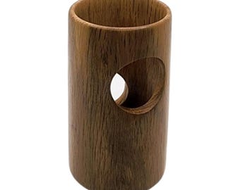 Handcrafted Wooden Pen Holder | Rustic Desk Organizer with Cutout