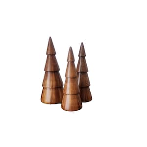 Rustic Elegance: Hand-Turned 3-Piece Wooden Christmas Tree Set