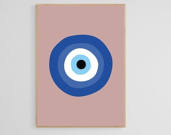 Evil Eye Print, Pink Evil Eye, Greek Evil Eye, Turkish Evil Eye Art, Printable Evil Eye, Wall Art Prints, Minimal Poster Art, Nazar Poster