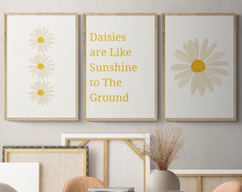 Set of 3 Daisy Flower Print, Daisy Gallery Wall Art, Floral Print, Floral Home Decor, Flower Art, Daisy Flower, Flower Gift Daisy Lover Gift