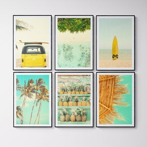 California Surf Art Set of 6 Prints Beach Wall Art Summer Prints Beach Poster Sunset Print Surfboard Wall Art Boho Beach Decor Coastal Print
