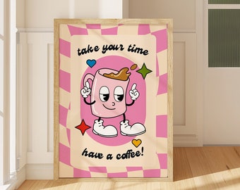 Coffee Break Print Coffee Art Print Kitchen Digital Prints Coffee Digital Prints Retro Cartoon Art Print Retro Coffee Poster Colorful Art