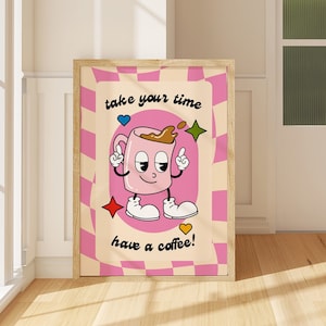 Kaffeepause Druck Kaffee Kunstdruck Küche Digitaldruck Kaffee Digitaldrucke Retro Cartoon Kunstdruck Retro Kaffee Poster Bunte Kunst