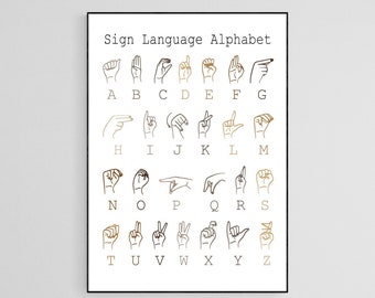 ASL, American Sign Language, Alphabet Poster, Educational Posters, ABC Print, Playroom Wall Art, Boho Classroom Decor, Homeschool Printables