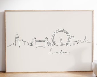 London City Skyline Printable, Cityscape Line Wall Art, England Print, United Kingdom House Art, London Gift, big ben Poster, Travel Gift
