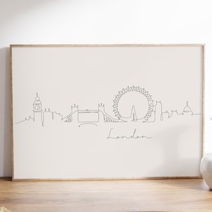 Skyline van London City afdrukbaar, stadsgezicht lijn kunst aan de muur, Engeland print, Verenigd Koninkrijk House Art, Londen cadeau, poster Big Ben, reiscadeau