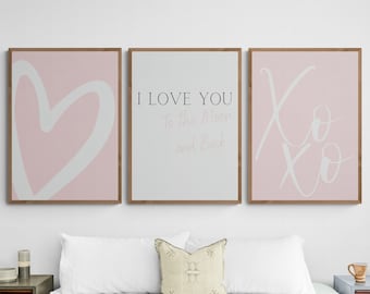 I Love You Set of 3 Prints, Love Print, Typography Print, Quote Valentine Day Printable, Above bed Love quote, Xo Print, Heart Wall Art