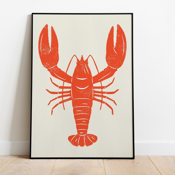 Trendy Red Lobster Printable, Cottagecore Poster, Beach Prints, Lobster Wall Art, Lake house art,Coastal Wall Art, Nautical Decor