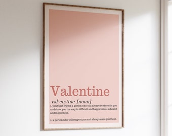 Valentine Definition Print, Valentines Day Decor, Valentines Day Printables, Pink Wall Art, Valentines Day Wall Art, Digital Downloads