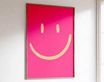 Lächeln Gesicht druckbar, Magenta Retro Poster, Hot Pink Wandkunst, Wohnheim Zimmer Wandkunst, Pop Art Y2K Druck, Lächeln Gesicht Ästhetik, Gen Z Wandkunst