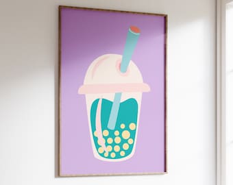 Bubble Tea Printable, Boba Tea, Trendy Colorful Wall Art, Bedroom Decor Teens, Dorm Decor, Boba Tea Pastel Dopamine Colors Maximalist Poster