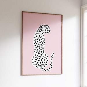 Art de guépard rose, illustration de chat sauvage boho, Art mural léopard noir et blanc, illustration de tigre imprimé félin Impression animale Jungle Impression artistique