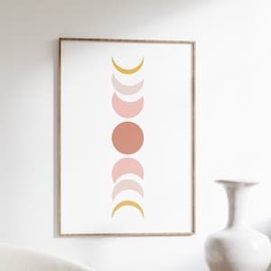 Moon Phases Art Print Boho Decor, La Luna Mid Century Modern Printable Wall Art, Pink Lunar Phases Print, Nursery Decor Minimal Art Poster