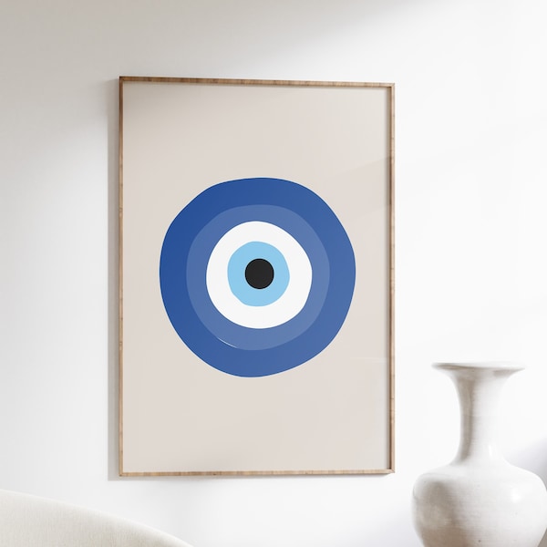 Evil Eye Print, Blue Evil Eye, Greek Evil Eye, Turkish Evil Eye Art, Printable Evil Eye, Wall Art Prints, Minimal Poster Art, Nazar Poster