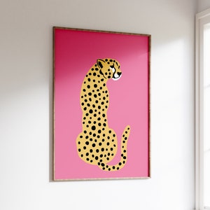 Cheetah Print, Hot Pink Leopard Art Print, Boho Home Decor, Hot Pink Wall Art, Jungle Poster, Minimal Cheetah Art, Boho Animal Artwork