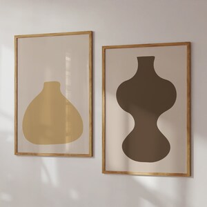 Juego de jarrones de 2 juegos de impresión, decoración japonesa, arte imprimible neutro, impresión de bodegones, impresión de arte de cerámica, cartel de exposición de decoración de pared negra beige