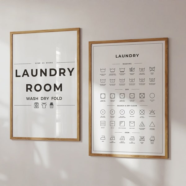 Laundry Room 2 Print Set, Laundry Wall Decor, Laundry Instructions, Laundry Care Symbols Guide, Laundry Room Art, Digital Printable Art