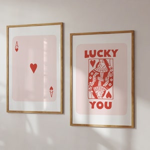Trendy Retro Wall Art Set Of 2, Red Ace Card Poster, Retro Trendy Aesthetic Print, Lucky You Poster, Trendy Wall Art, Digital Funny Art