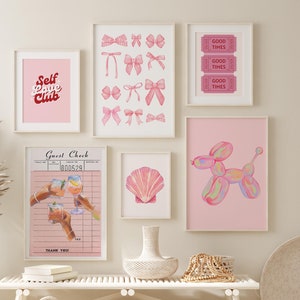 Coquette Bows Poster Set of 6, College Dorm Decor For Girls, Girly Apartment Wall Art, bedroom decor teens, Trendy posters for dorm room
