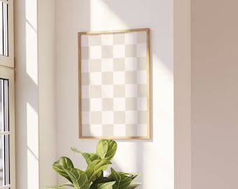 Checkered Wall Art, Beige Checker Art Print, adrette Beige druckbare Wandkunst, Retro Funky Poster, trendiges Schachbrettposter, Beige neutral