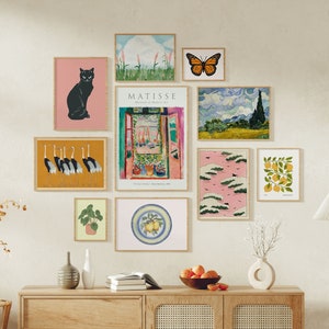 Conjunto de 10 impresiones eclécticas para pared, decoración maximalista de estilo gitano, paquete de impresiones de pared, decoración de pared vibrante, descarga digital, arte colorido.