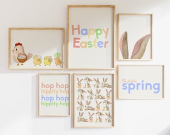 Easter Watercolor Set of 6 Printables Gallery Wall Art, Minimalist Spring Art Prints, Easter Home Decor, Instant Download, spring wall art