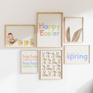 Easter Watercolor Set of 6 Printables Gallery Wall Art, Minimalist Spring Art Prints, Easter Home Decor, Instant Download, spring wall art