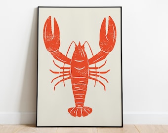 Trendy Red Lobster Printable, Cottagecore Poster, Beach Prints, Lobster Wall Art, Lake house art,Coastal Wall Art, Nautical Decor