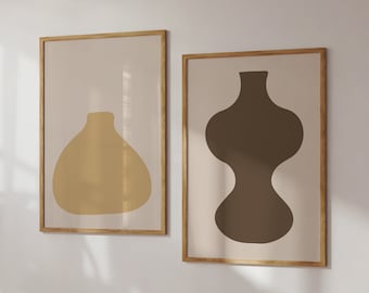 Vases Set of 2 Print Set, Japandi Decor, Neutral Printable Art, Still Life Print, Pottery Art Print Beige Black Wall Decor Exhibition Poster