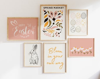 Easter floral Set of 6 Printables Gallery Wall Art, Minimalist Spring Art Prints, Easter Home Decor, Instant Download, spring wall art
