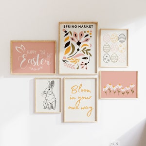 Easter floral Set of 6 Printables Gallery Wall Art, Minimalist Spring Art Prints, Easter Home Decor, Instant Download, spring wall art