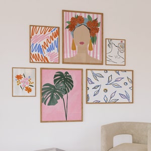 Set of 6 pink Contemporary Printables, Kitchen & Living Room Decor, Abstract Modern Gallery wall set, Mid Century Decor MEGA Bundle