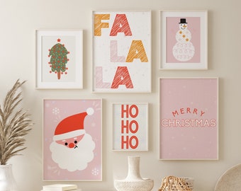 Pink Christmas Set of 7 Printables, Christmas Printable Wall Art, Merry Christmas Print, Christmas Wall Art, Xmas Wall Art Set Christmas Art