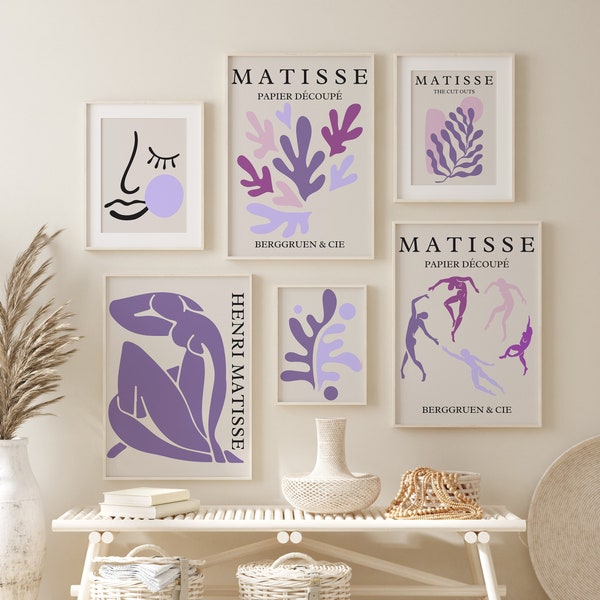Purple Matisse Print Set of 6, Gallery Wall Set, Matisse Wall Art, Abstract Matisse Print, Trendy Exhibition Poster, Modern Matisse Cut Out