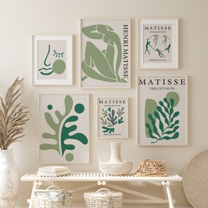Green Matisse Print Set of 6, Gallery Wall Set, Matisse Wall Art, Abstract Matisse Print, Trendy Exhibition Poster, Modern Matisse Cut Out