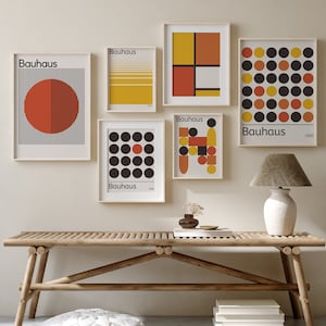 Set di 6 stampe Bauhaus DOWNLOAD DIGITALE, set da parete per galleria Bauhaus, set di poster per mostre, arte murale geometrica stampabile, poster vintage