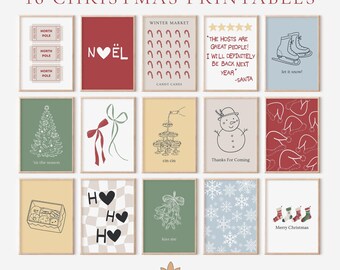 Set of 16 Christmas Gallery Wall Bundle, Christmas Digital Download, Xmas Wall Art, Christmas Wall Decor, Colorful Christmas Printable