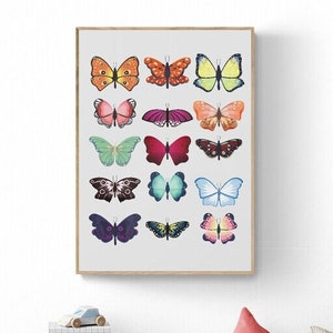 boho butterflies, printable art, digital print, girl&#39;s room decor, modern, retro, vintage decor, boho girl&#39;s nursery, butterfly wall art