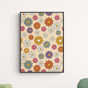 70s Groovy Flowers Digital Art Retro Wall Print Digital Download Print, Retro Wall Decor, Large Printable Art, Downloadable Prints, Wall Art