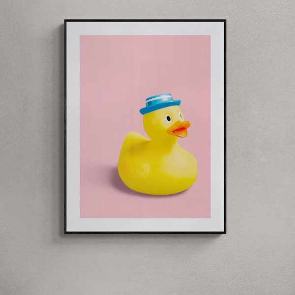 Rubber Duck Pop Art Printable, Pink Duck Poster, Bathroom Decor, Fun Wall Art, Trendy Print, Y2K Poster, Illustration Bathroom Pop Art Print