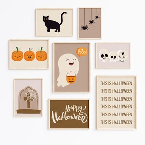 Boho Halloween Decor Set of 8 Prints, Cute Fall Decor, Modern halloween Printables, Halloween Wall Art Bundle, neutral Halloween Mega Bundle