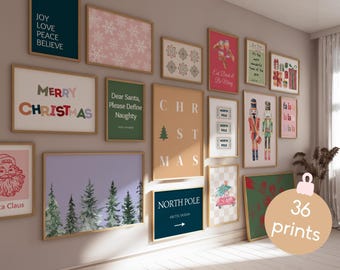 Set of 36 Christmas Gallery Wall Bundle, Christmas Digital Download, Xmas Wall Art, Christmas Wall Decor, Colorful Christmas Printable